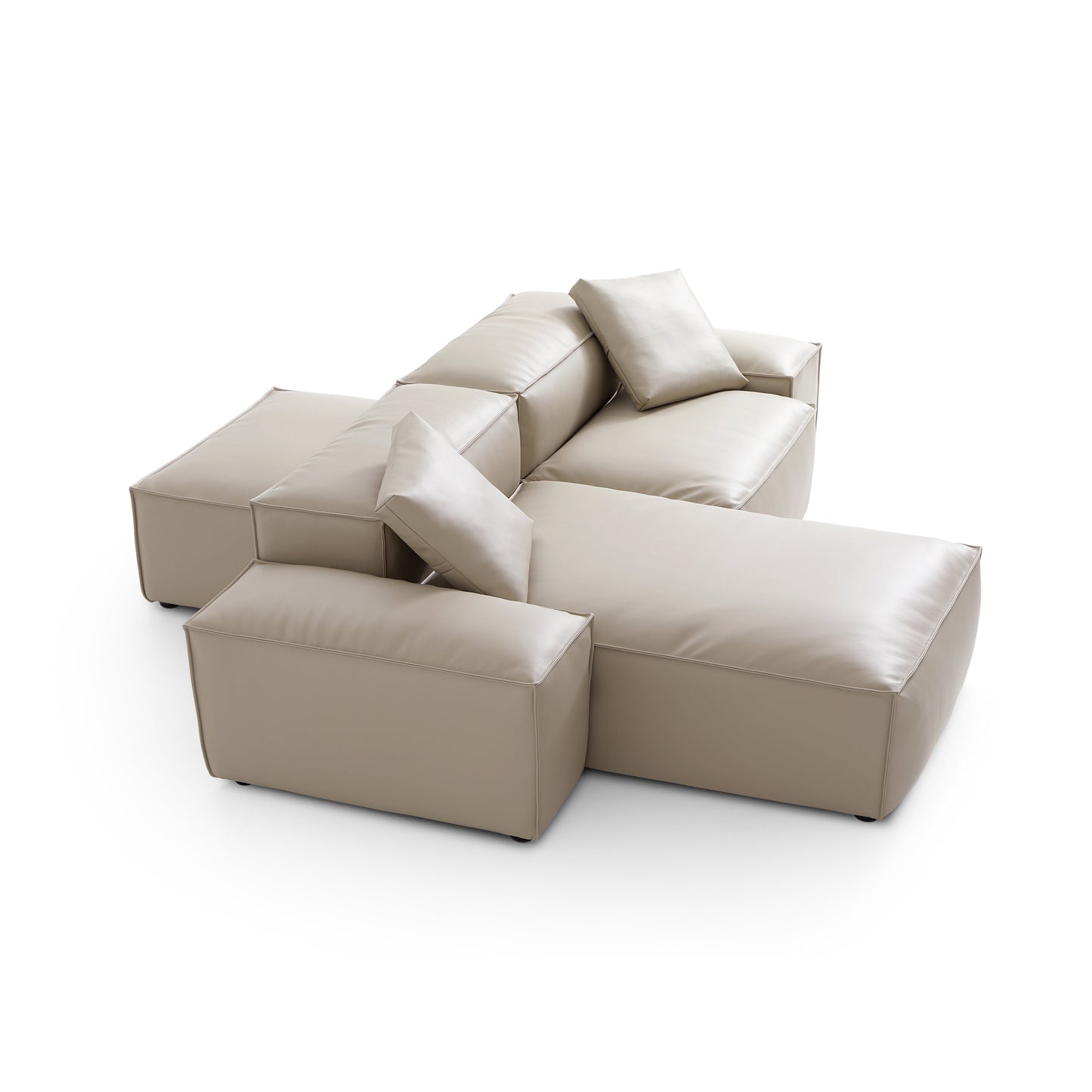 Flex Modular Black Genuine Leather Double Sided Sectional-Beige-105.5"-Low