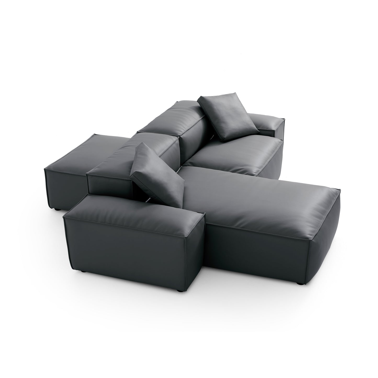 Flex Modular Black Genuine Leather Double Sided Sectional-Dark Gray-105.5"-Low & High