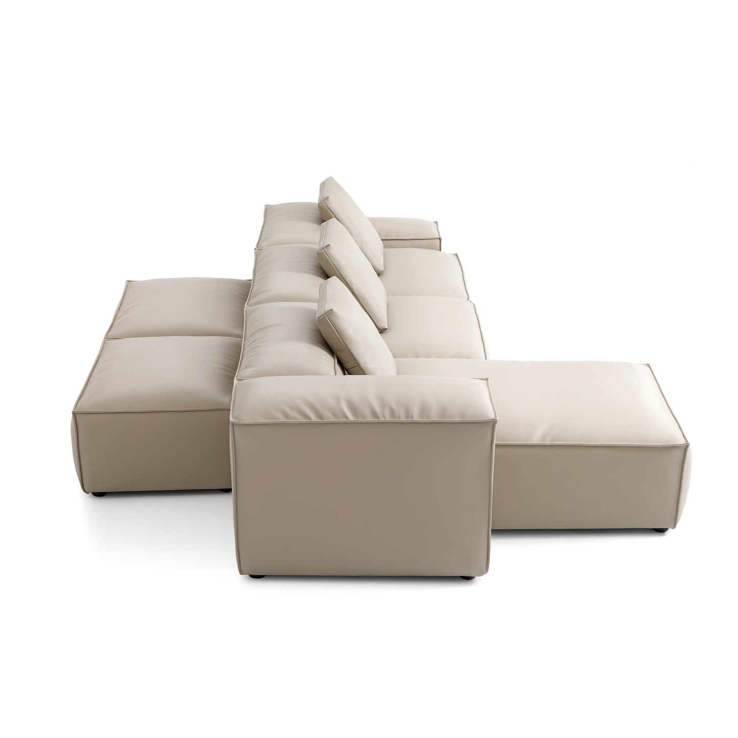 Flex Modular Black Genuine Leather Double Sided Sectional-Beige-142.9"-Low & High