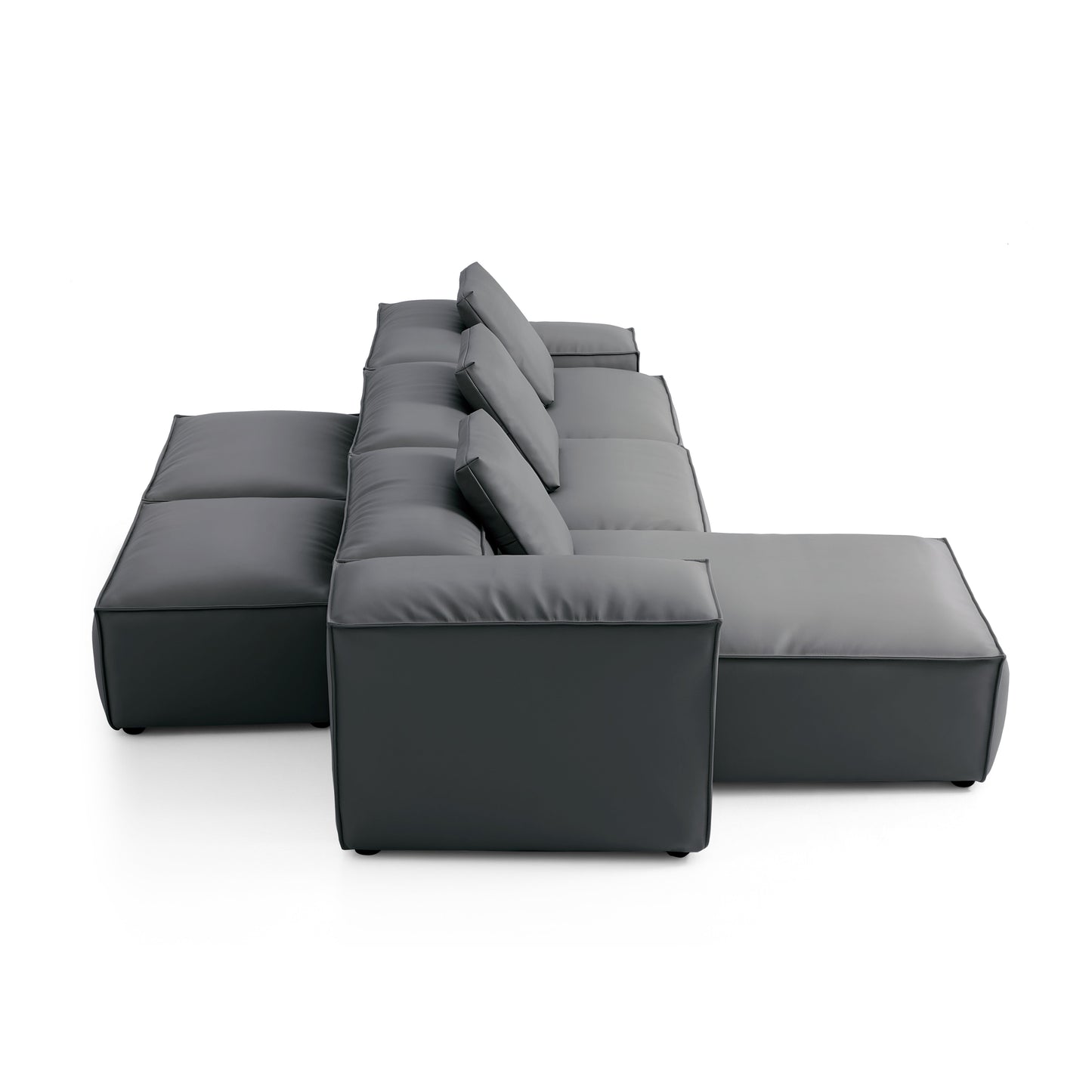 Flex Modular Black Genuine Leather Double Sided Sectional-Dark Gray-142.9"-Low & High