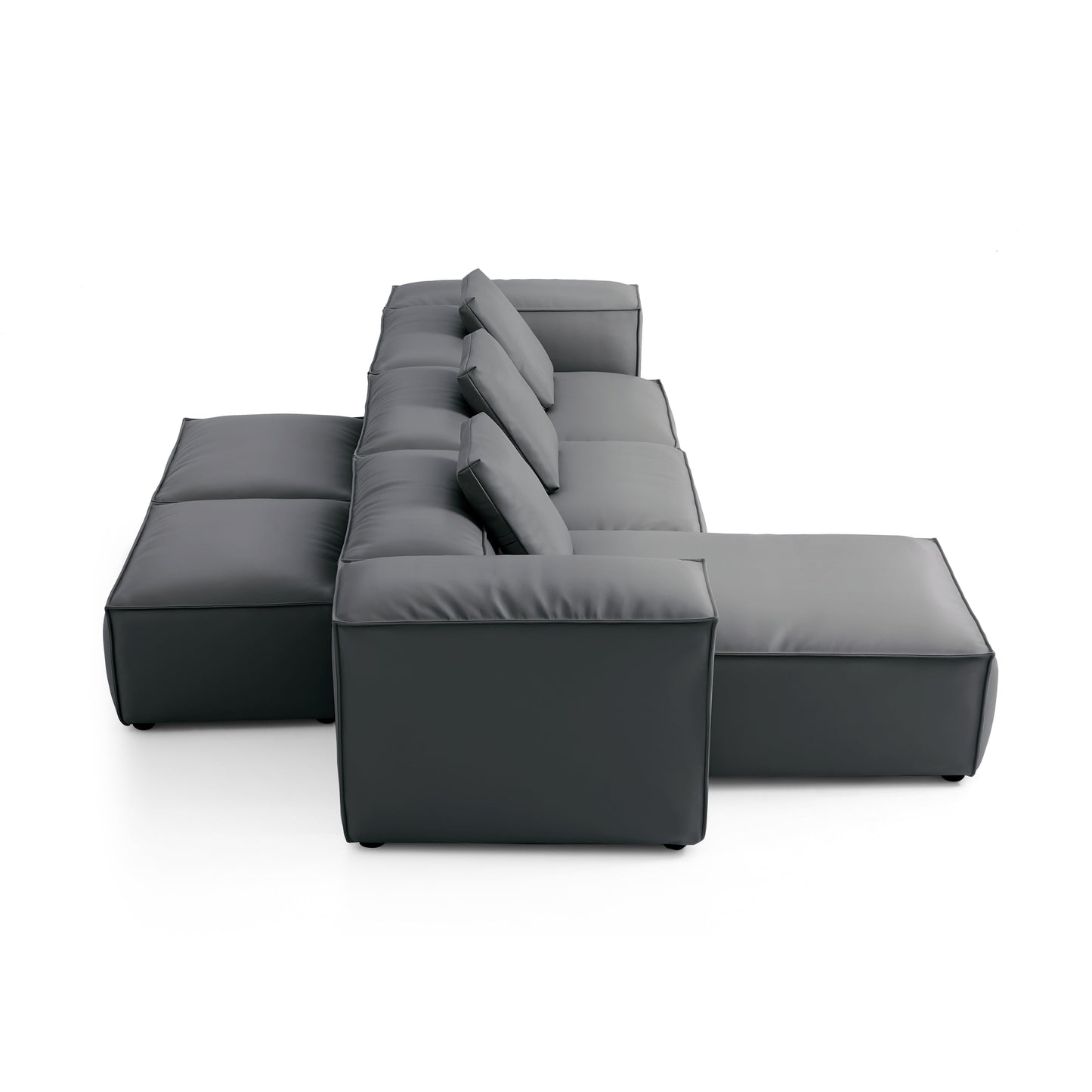 Flex Modular Black Genuine Leather Double Sided Sectional-Dark Gray-142.9"-High