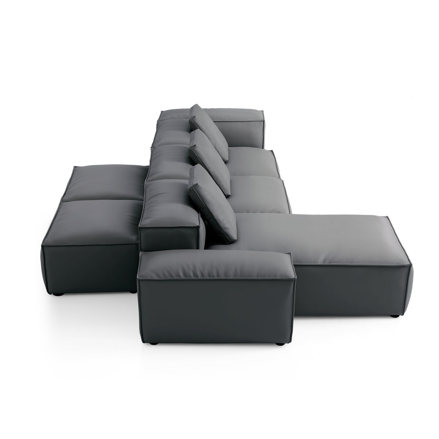 Flex Modular Black Genuine Leather Double Sided Sectional-Dark Gray-142.9"-Low & High
