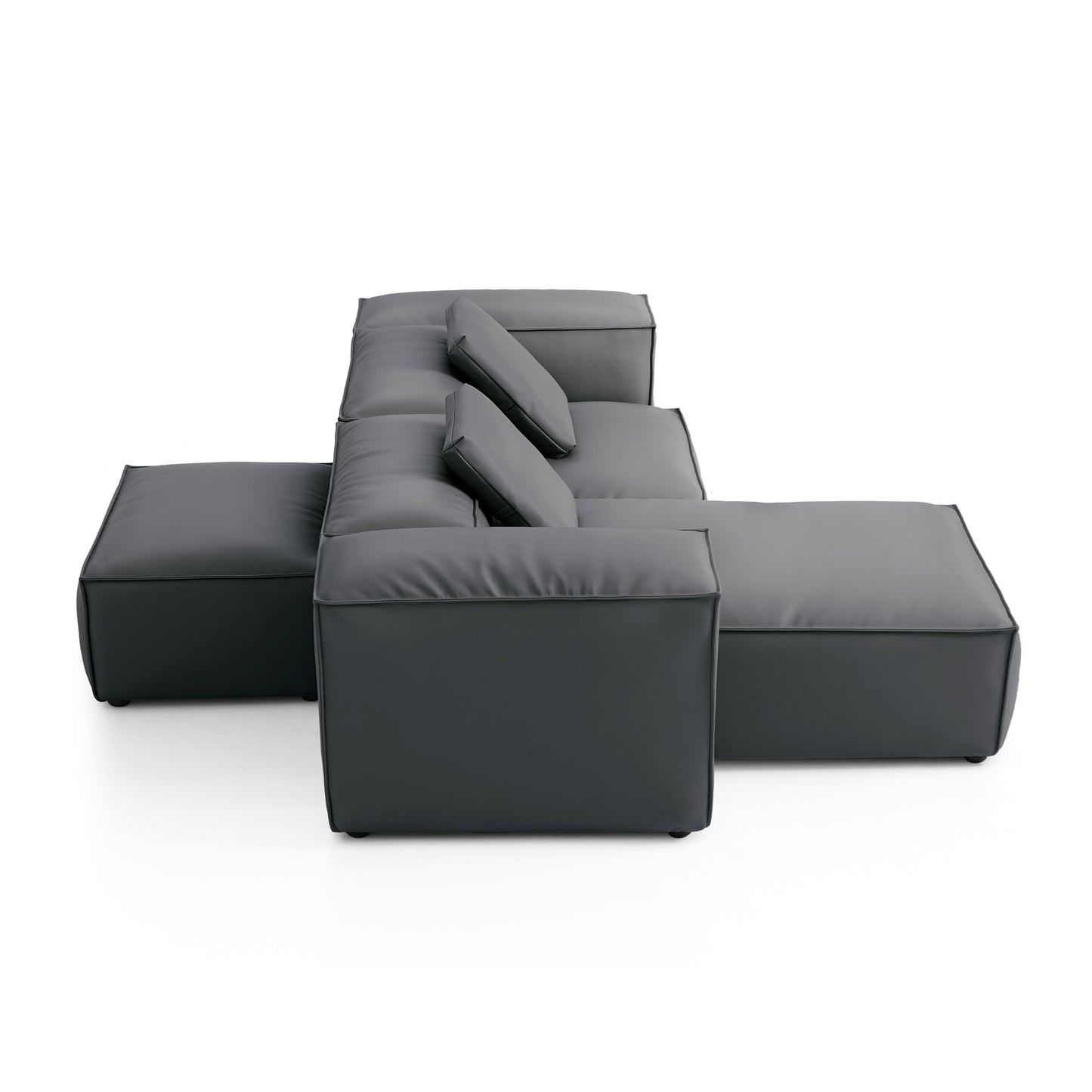 Flex Modular Black Genuine Leather Double Sided Sectional-Dark Gray-105.5"-High