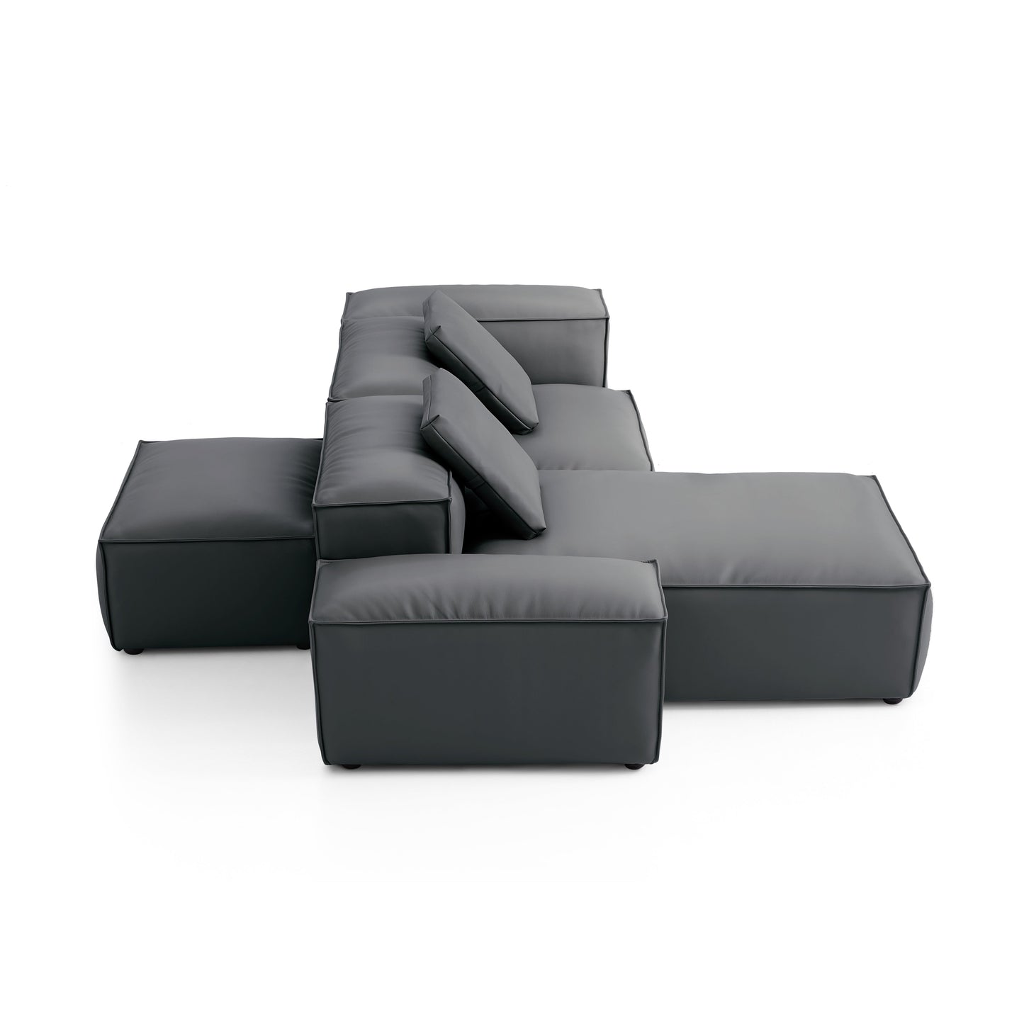 Flex Modular Black Genuine Leather Double Sided Sectional-Dark Gray-105.5"-Low & High