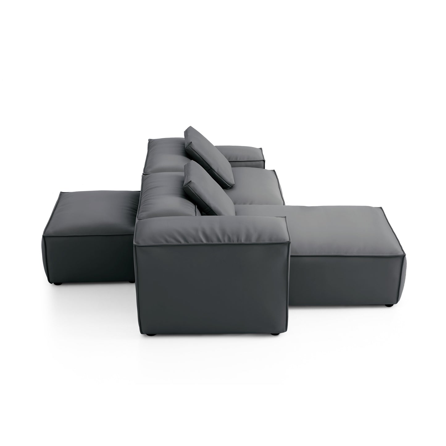 Flex Modular Black Genuine Leather Double Sided Sectional-Dark Gray-105.5"-Low & High