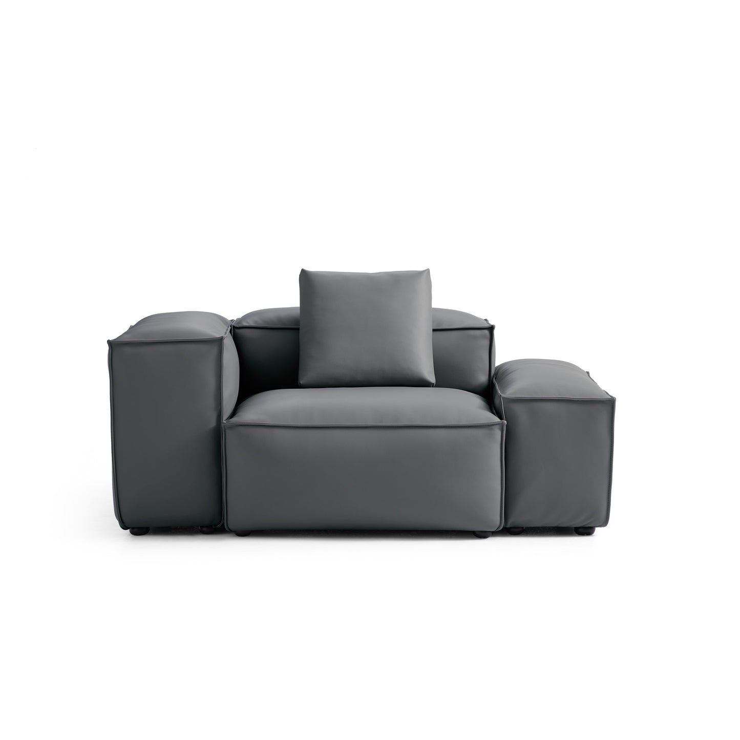 Flex Modular Black Genuine Leather Armchair-Dark Gray-68.1"-Low & High