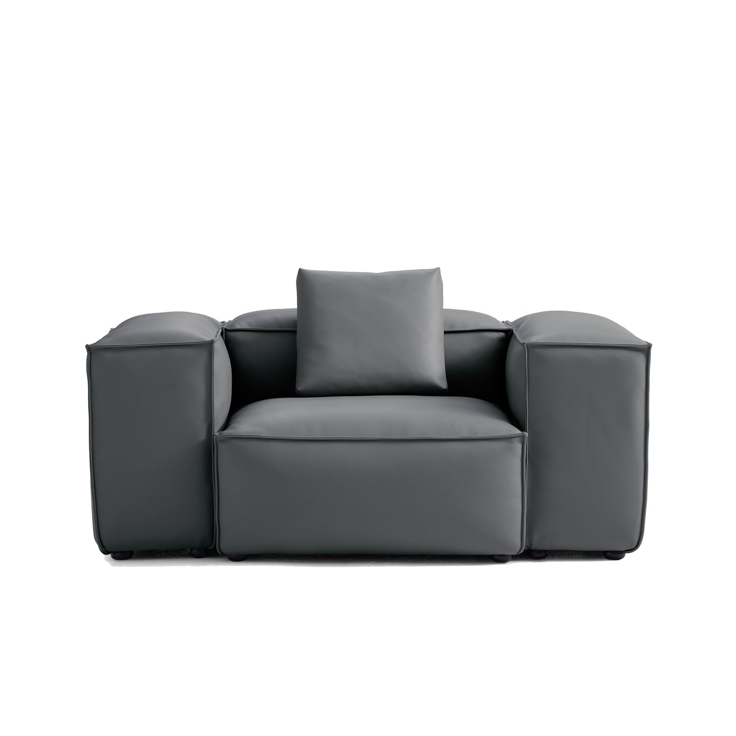 Flex Modular Black Genuine Leather Armchair-Dark Gray-68.1"-High