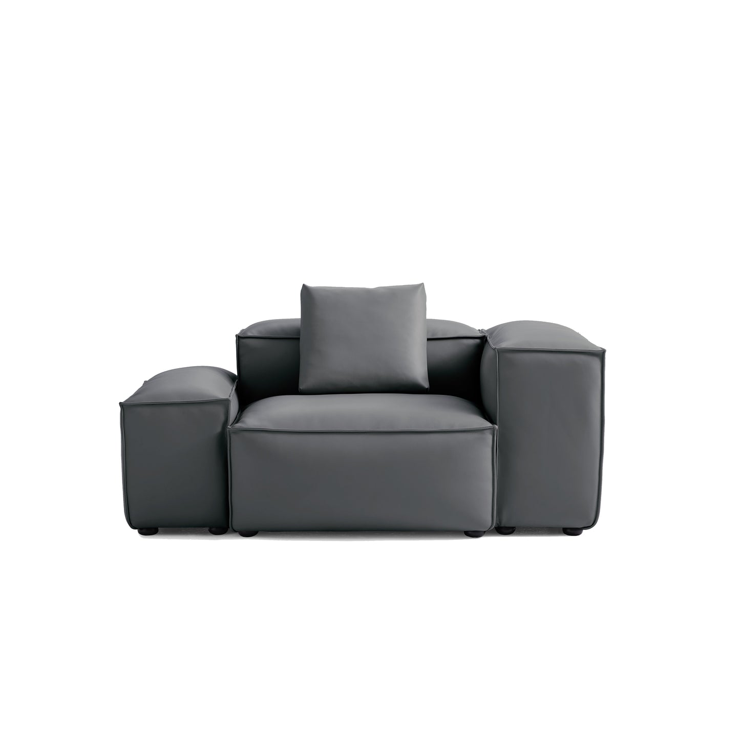 Flex Modular Black Genuine Leather Armchair-Dark Gray-68.1"-Low & High