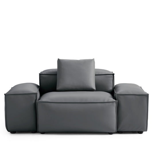 Flex Modular Black Genuine Leather Armchair-Dark Gray-68.1"-Low