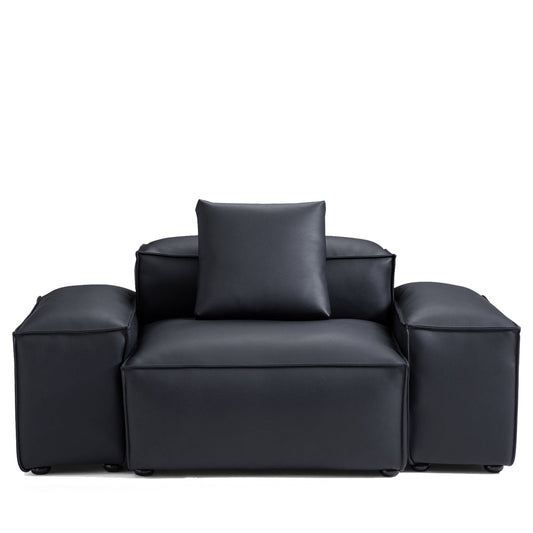 Flex Modular Brown Genuine Leather Armchair-Black-68.1"-Low