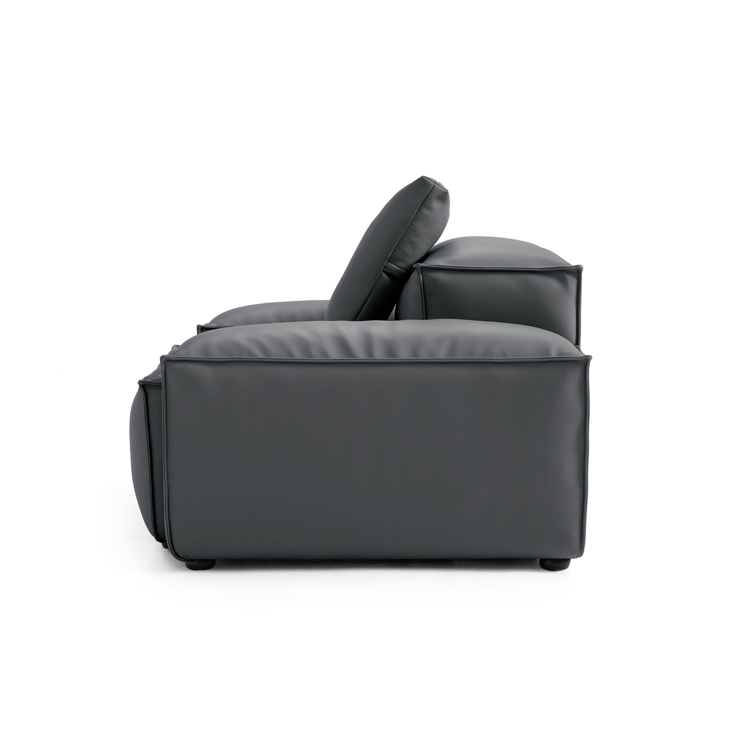 Flex Modular Black Genuine Leather Armchair-Dark Gray