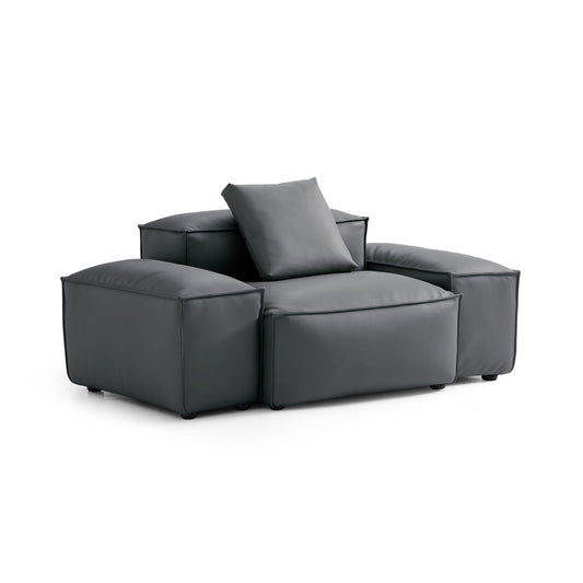 Flex Modular Black Genuine Leather Armchair-Dark Gray-68.1"-Low