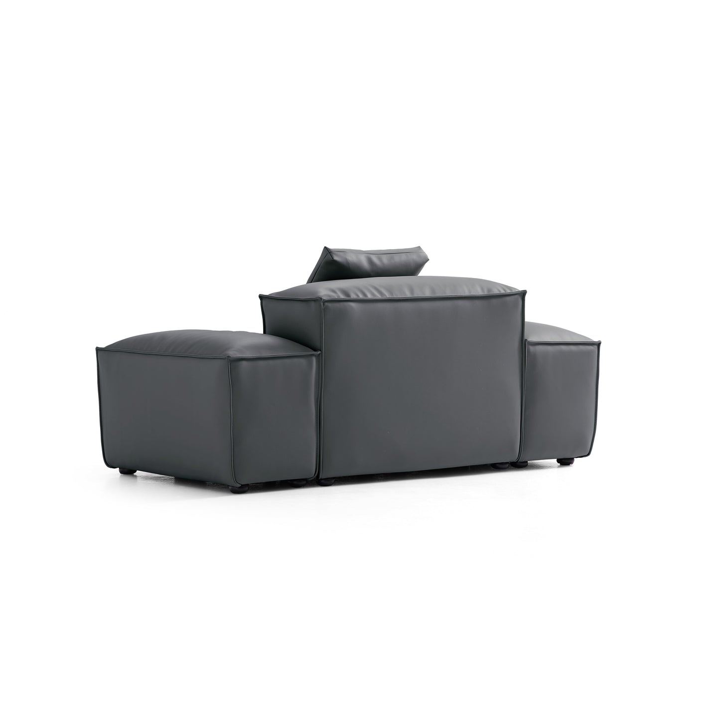 Flex Modular Black Genuine Leather Armchair-Dark Gray