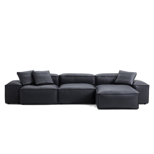 Flex Modular Brown Genuine Leather Sectional-Black-142.9″-Low