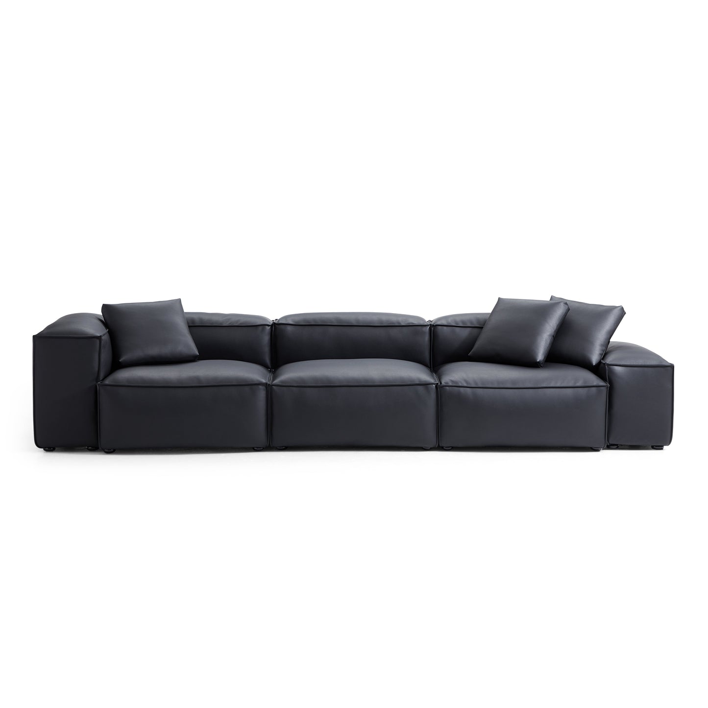 Flex Modular Brown Genuine Leather Sofa-Black-142.9"-Low & High