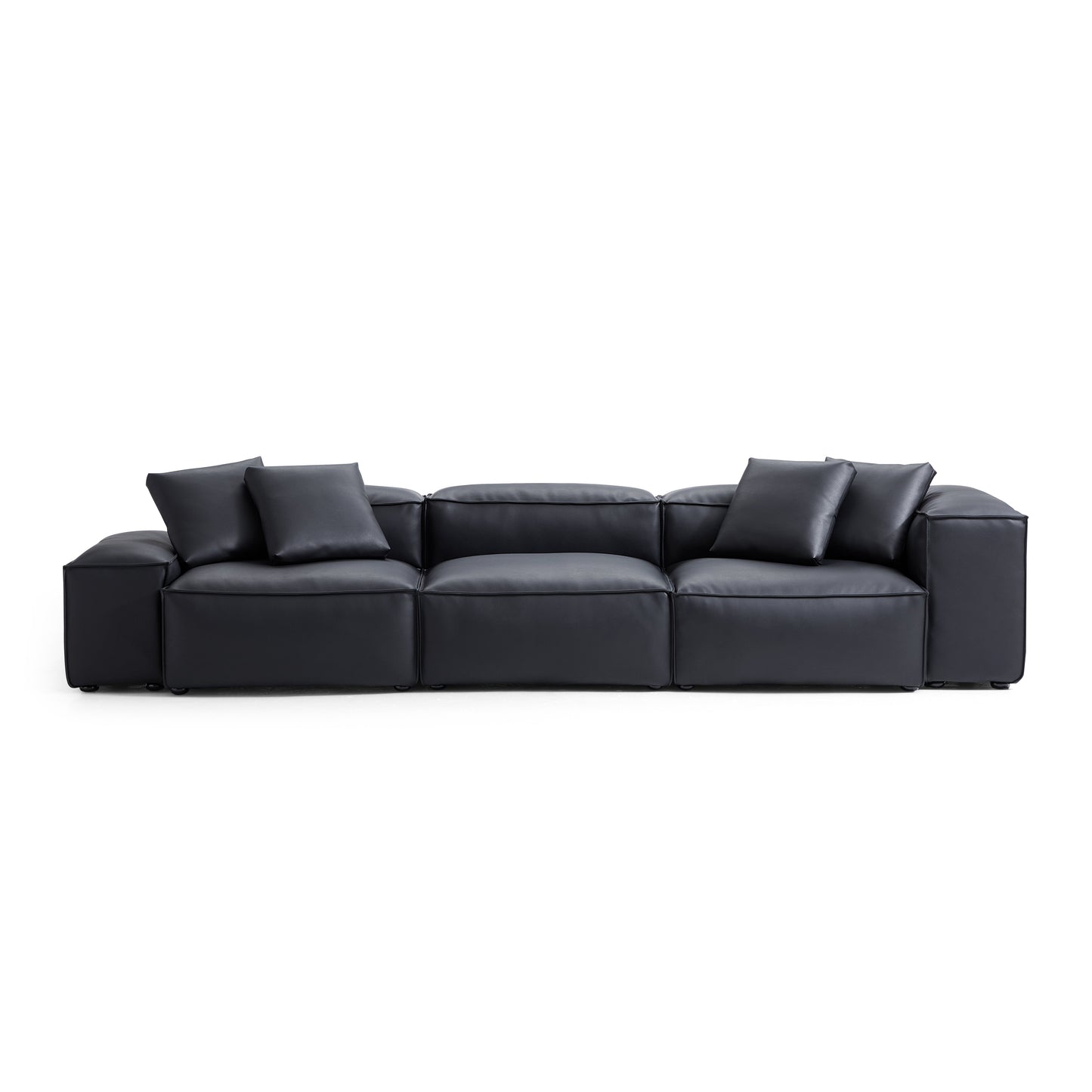 Flex Modular Brown Genuine Leather Sofa-Black-142.9"-Low & High