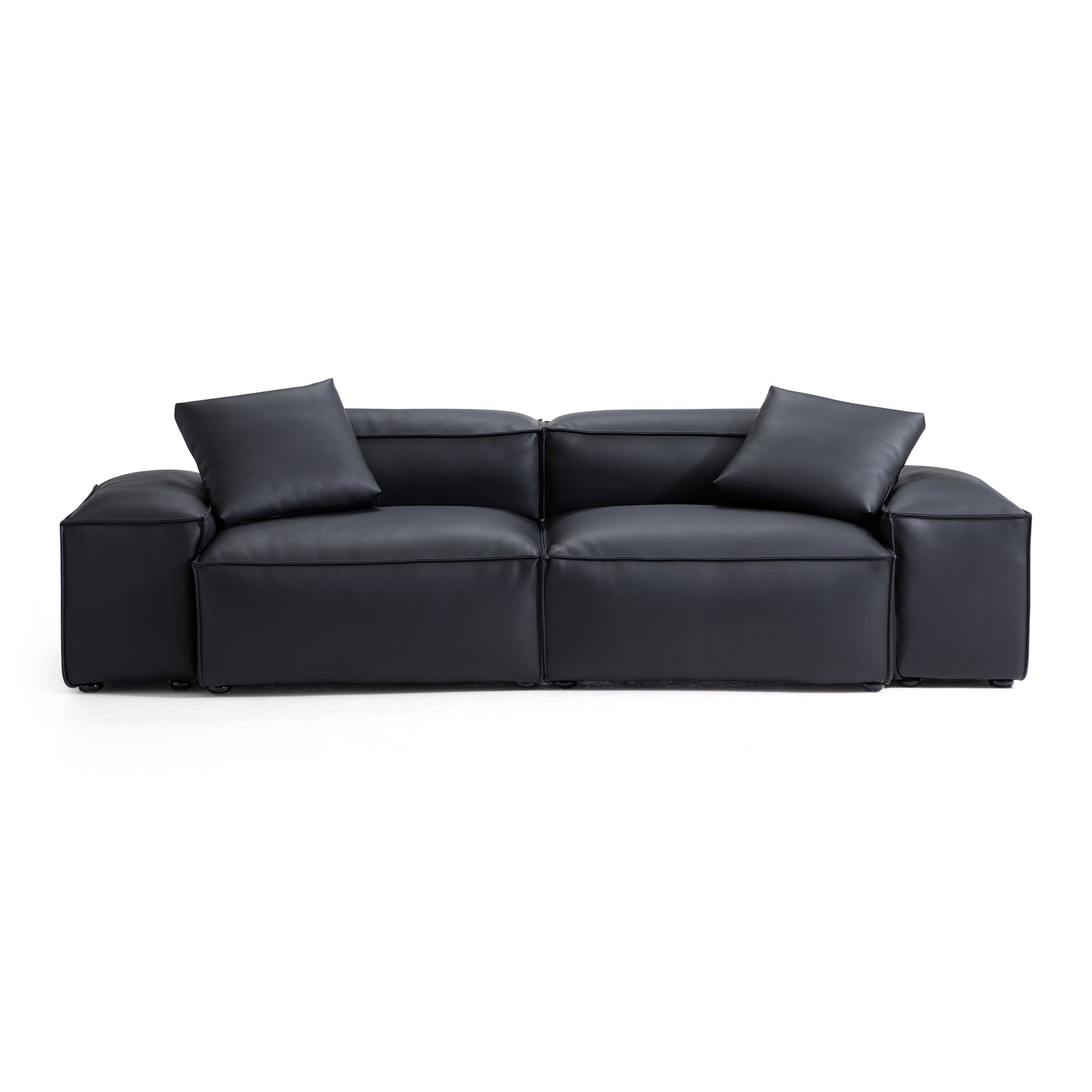 Flex Modular Brown Genuine Leather Sofa-Black-105.5"-Low