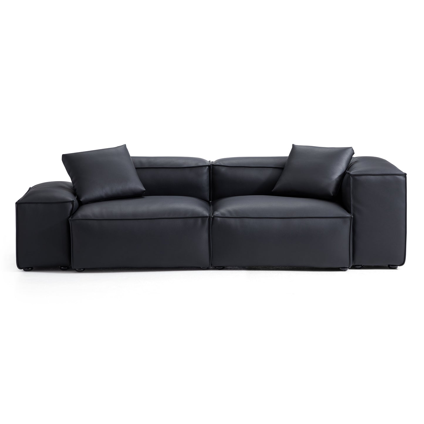 Flex Modular Brown Genuine Leather Sofa-Black-105.5"-Low & High