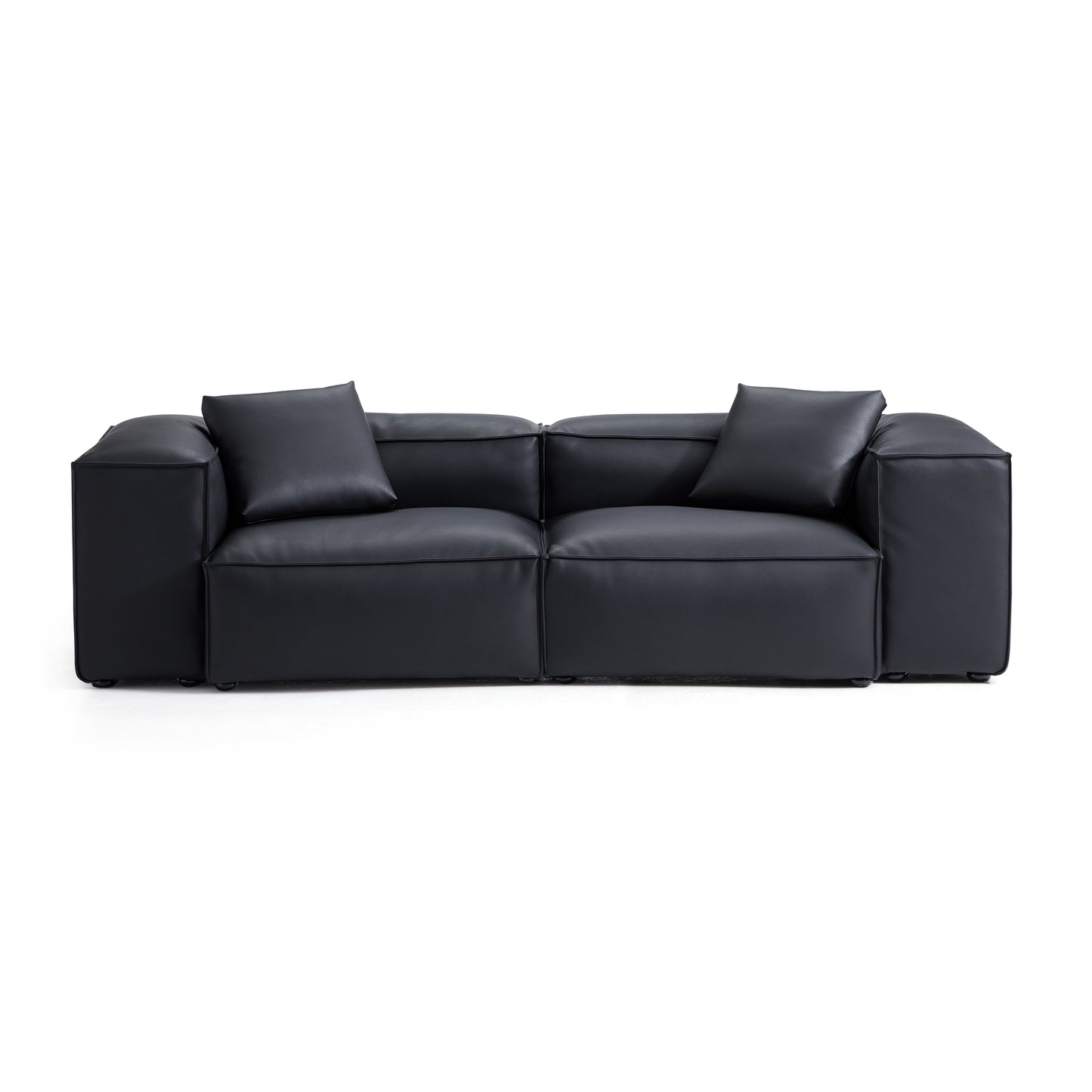 Flex Modular Brown Genuine Leather Sofa-Black-105.5"-High