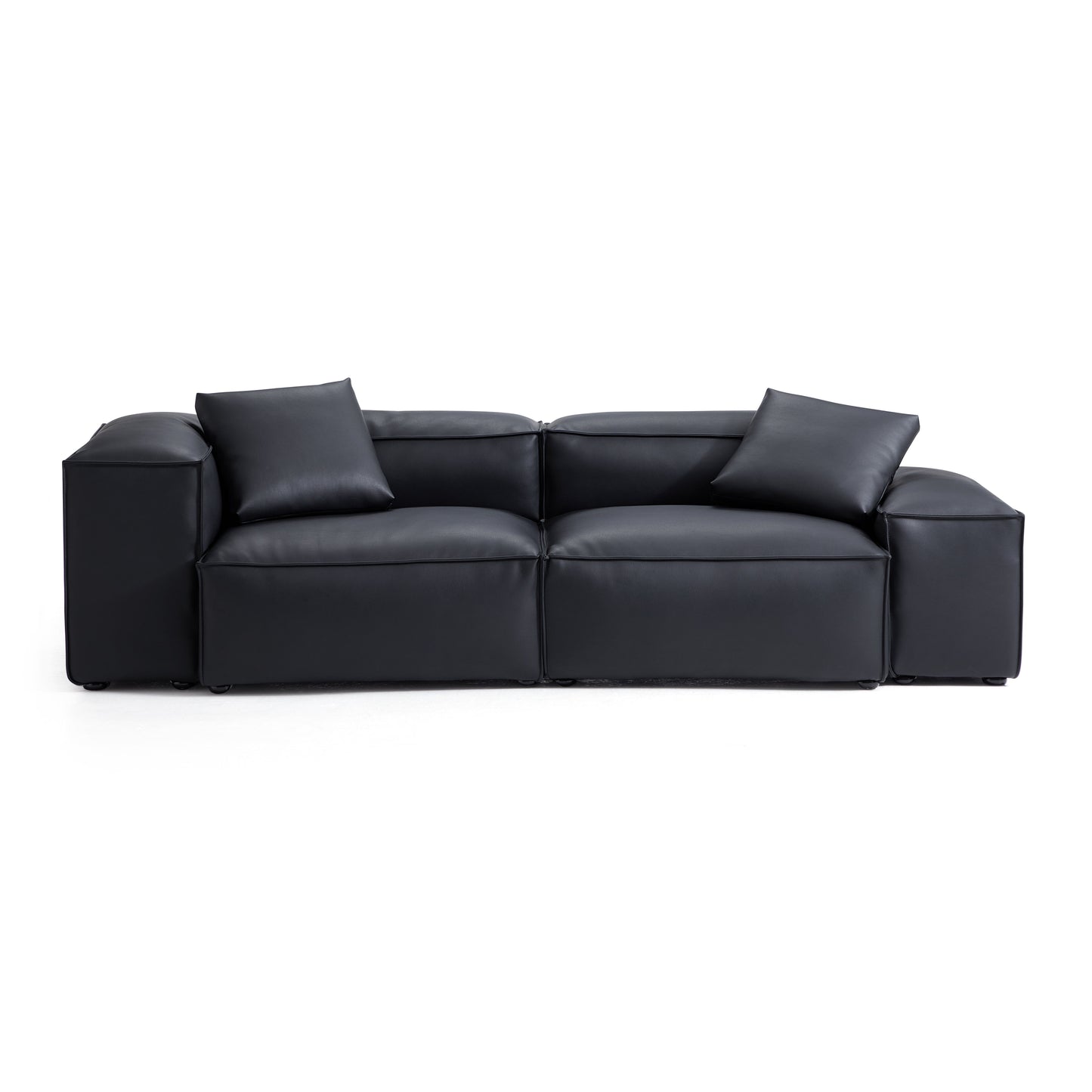 Flex Modular Brown Genuine Leather Sofa-Black-105.5"-Low & High