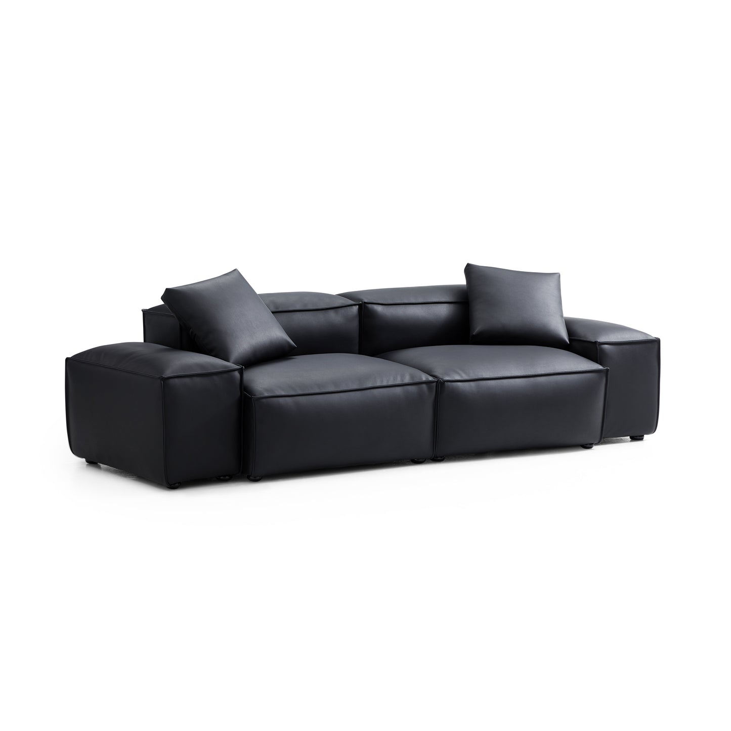 Flex Modular Brown Genuine Leather Sofa-Black-105.5"-Low