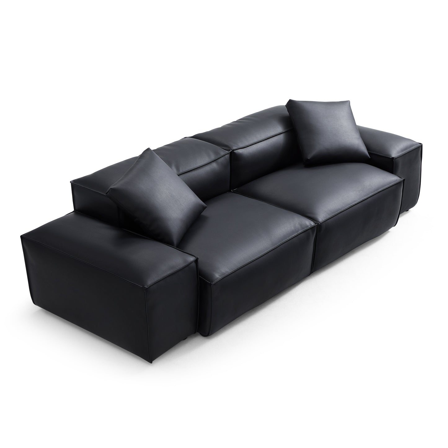 Flex Modular Brown Genuine Leather Sofa-Black-105.5"-Low