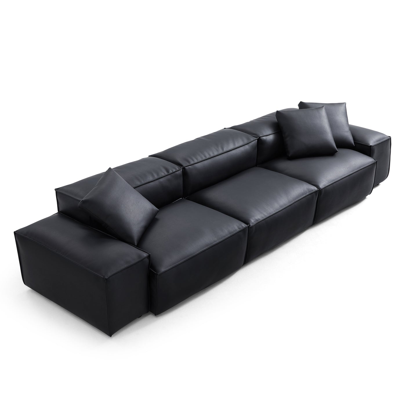 Flex Modular Brown Genuine Leather Sofa-Black-142.9"-Low