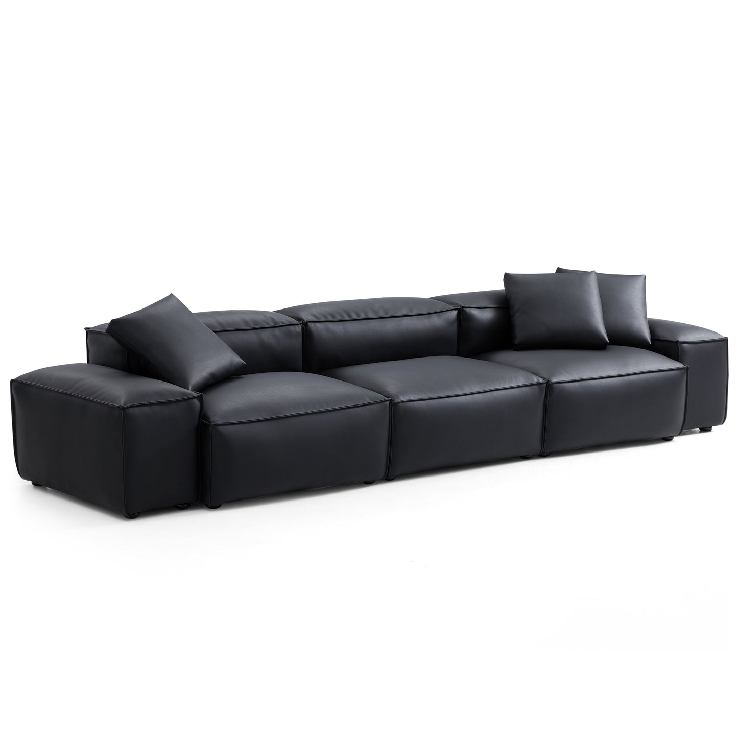 Flex Modular Brown Genuine Leather Sofa-Black-142.9"-Low