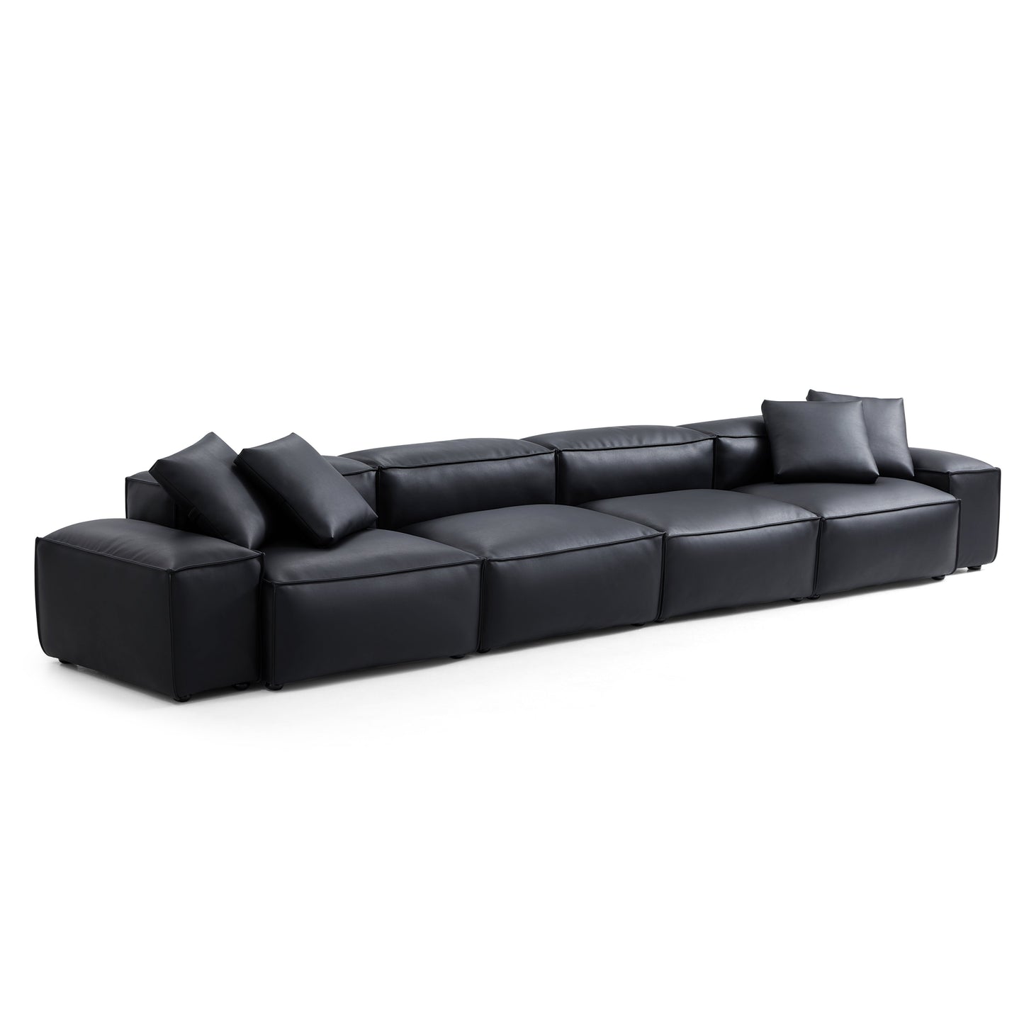 Flex Modular Brown Genuine Leather Sofa-Black-180.3"-Low