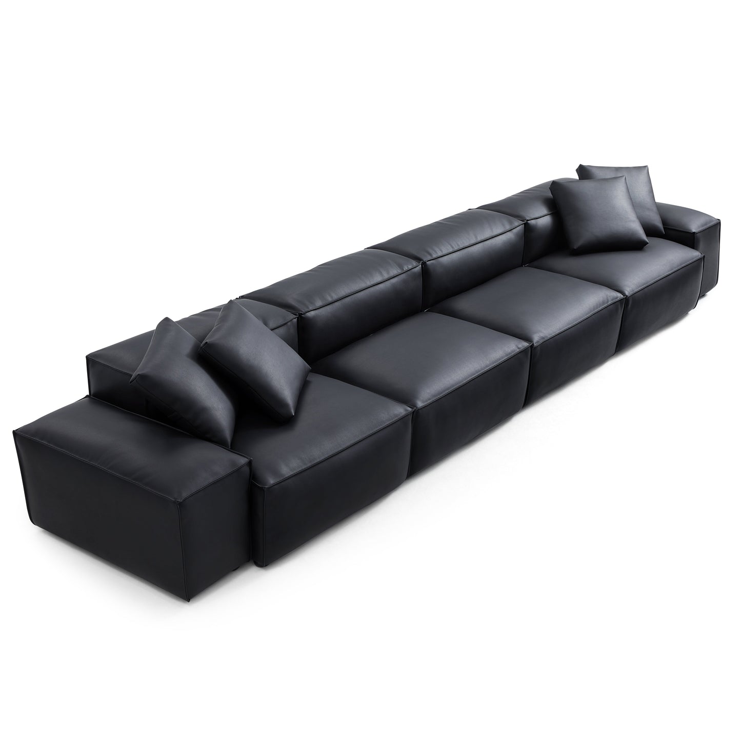 Flex Modular Brown Genuine Leather Sofa-Black-180.3"-Low
