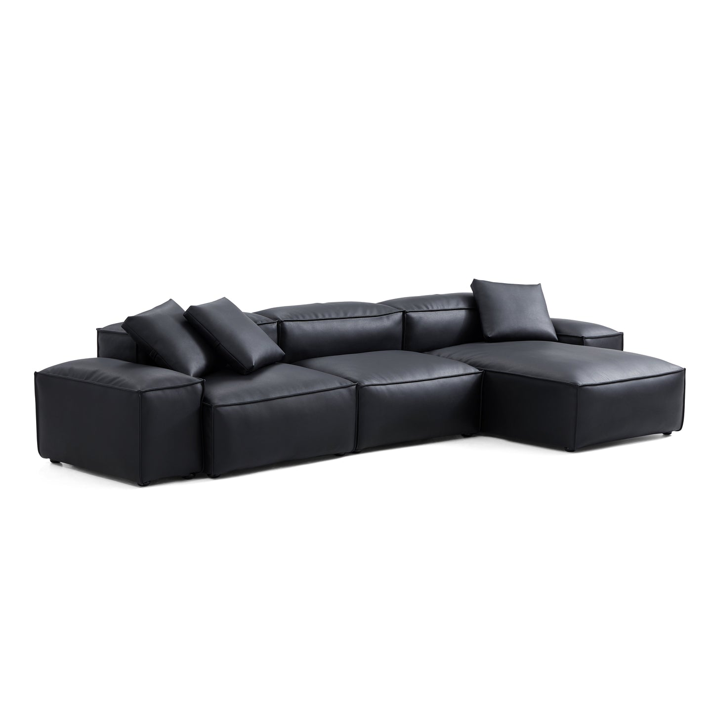 Flex Modular Brown Genuine Leather Sectional-Black-142.9″-Low