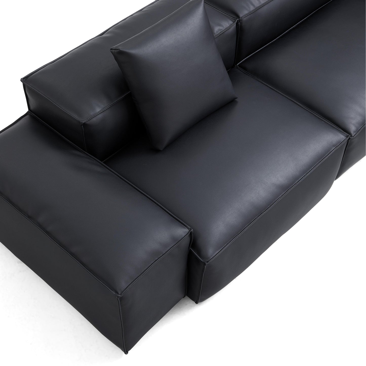 Flex Modular Black Genuine Leather Sofa-Black