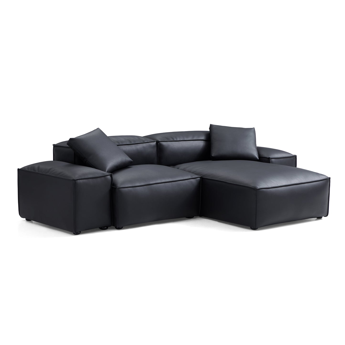 Canapé d'angle modulaire Cube en cuir véritable noir
