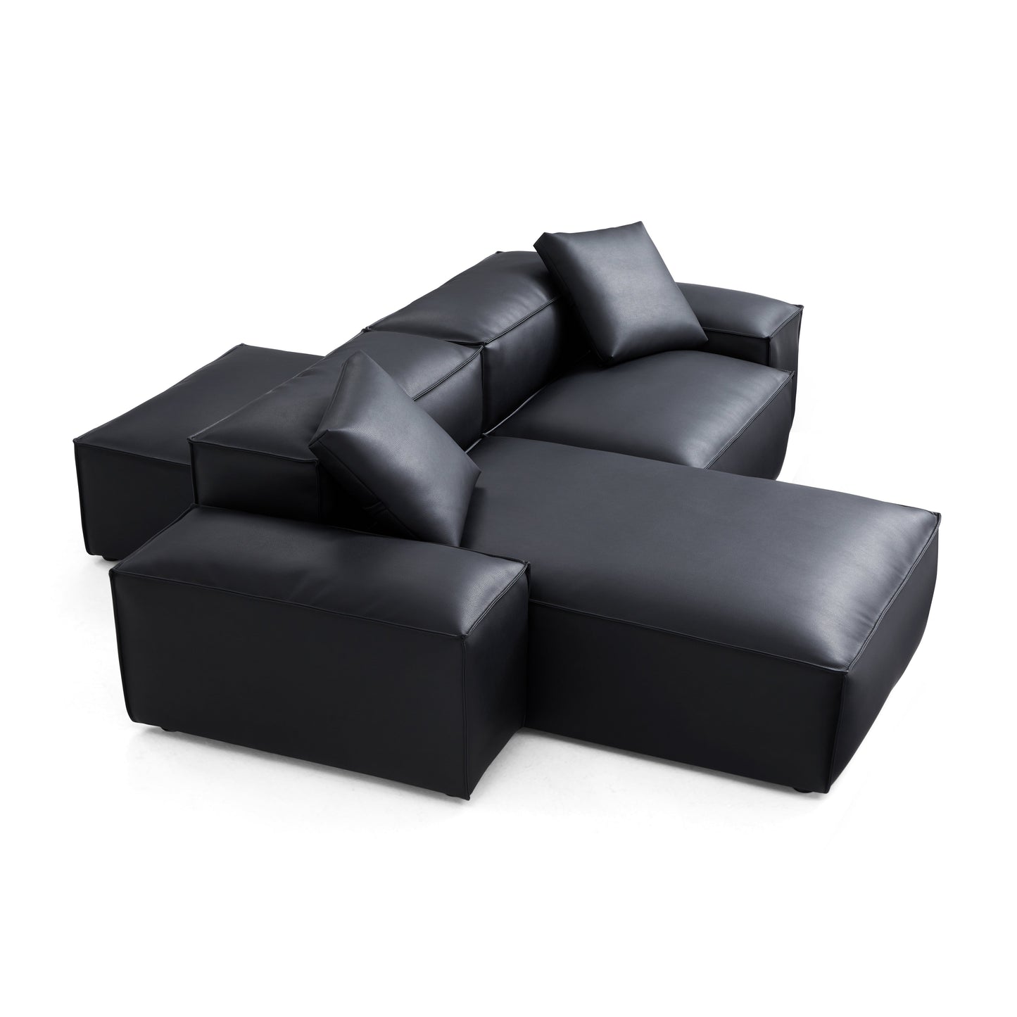 Flex Modular Brown Genuine Leather Double Sided Sectional-Black-105.5"-Low