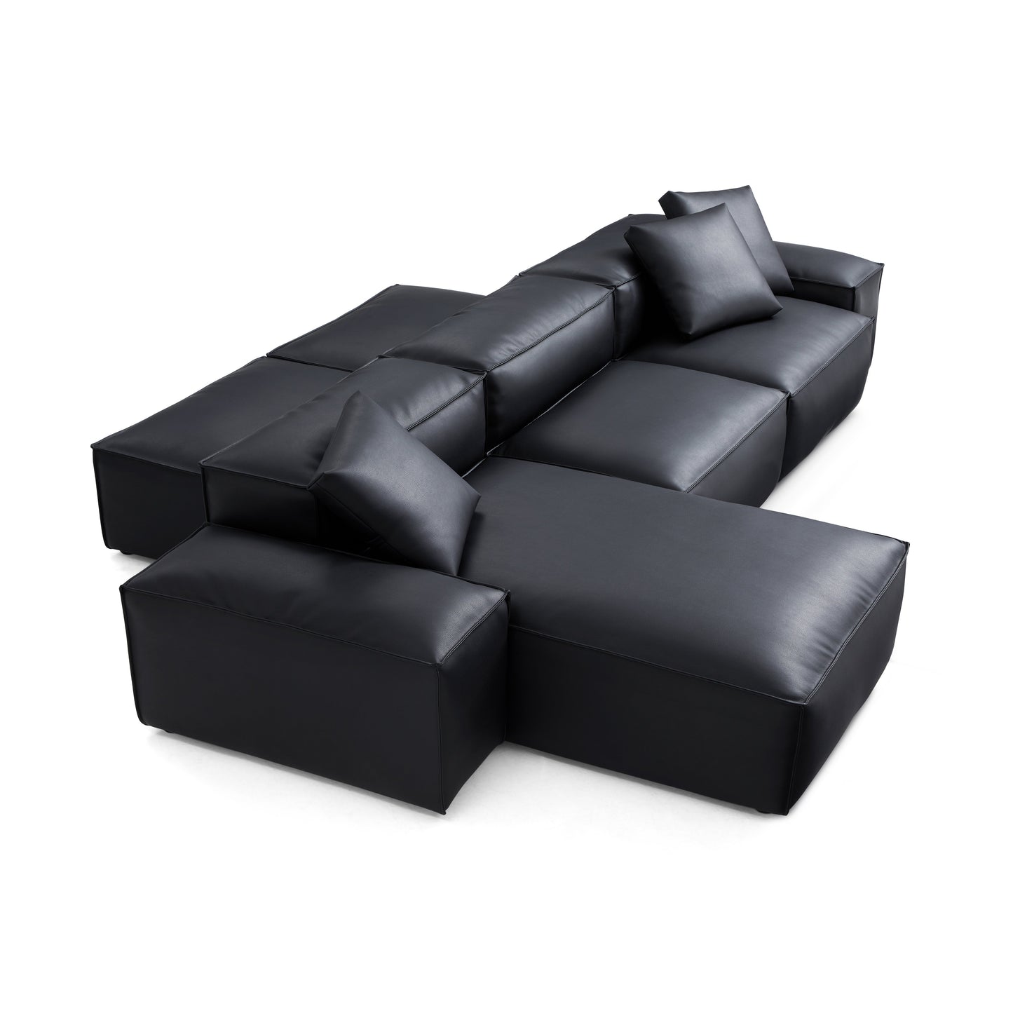 Flex Modular Brown Genuine Leather Double Sided Sectional-Black-142.9"-Low
