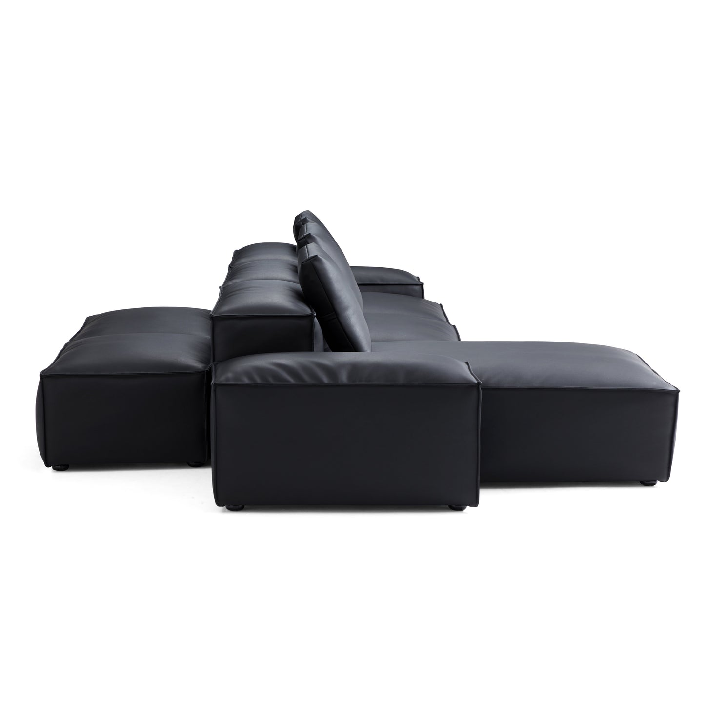 Flex Modular Brown Genuine Leather Double Sided Sectional-Black-142.9"-Low
