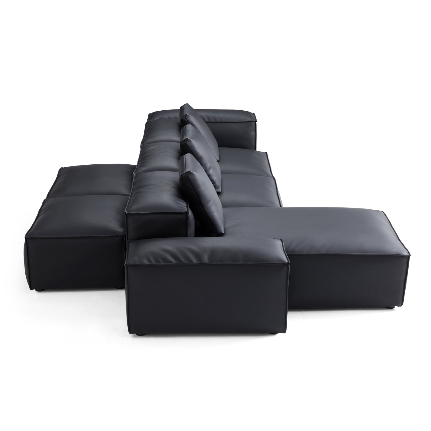 Flex Modular Brown Genuine Leather Double Sided Sectional-Black-142.9"-Low & High