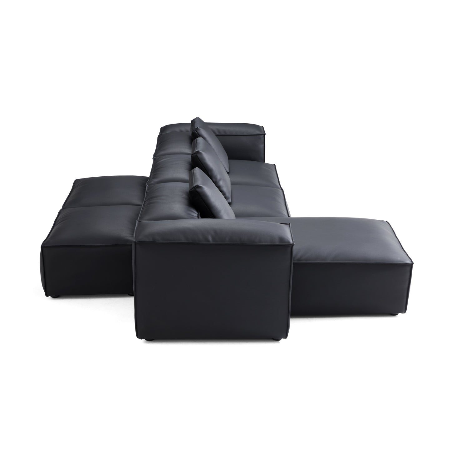Flex Modular Brown Genuine Leather Double Sided Sectional-Black-142.9"-High