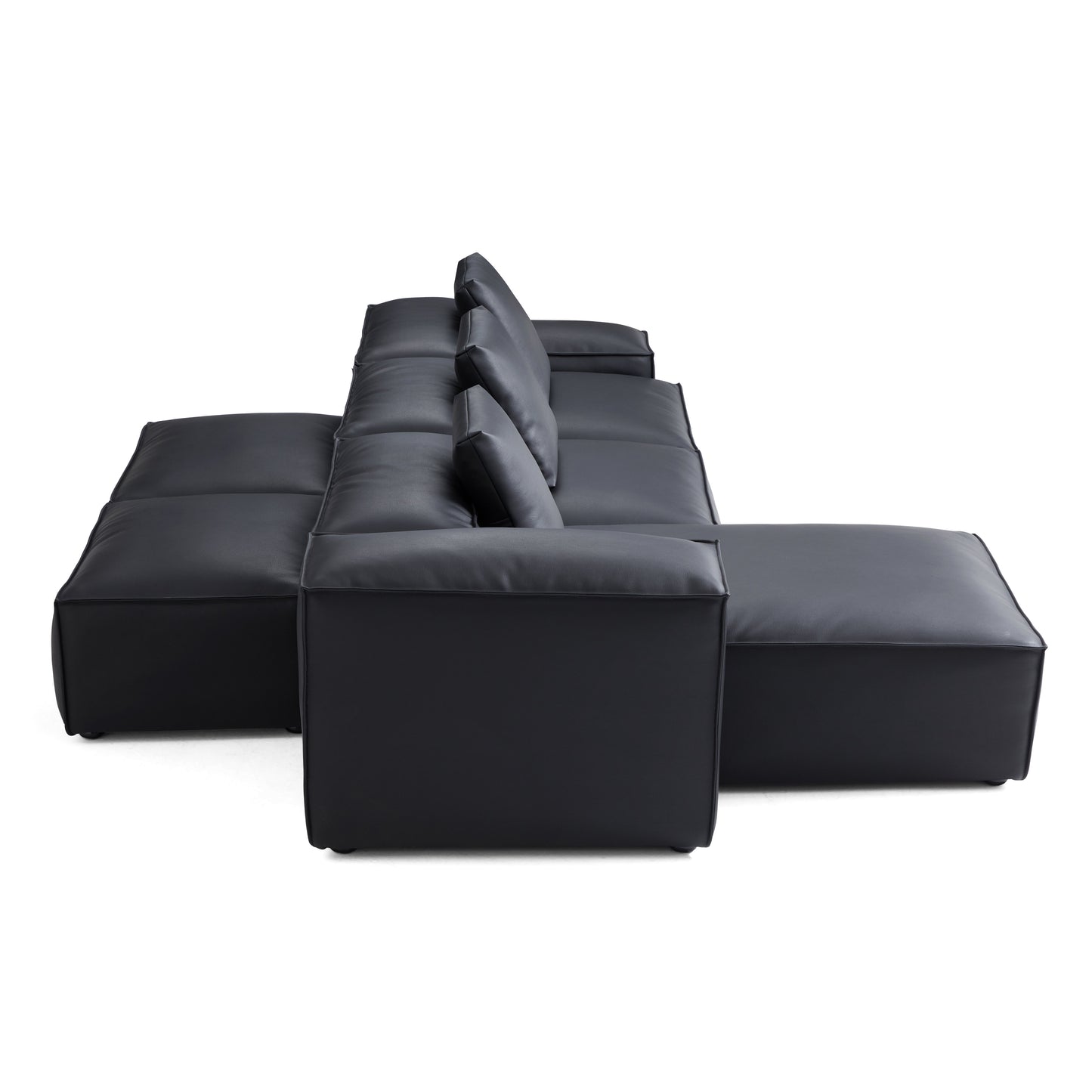Flex Modular Brown Genuine Leather Double Sided Sectional-Black-142.9"-Low & High