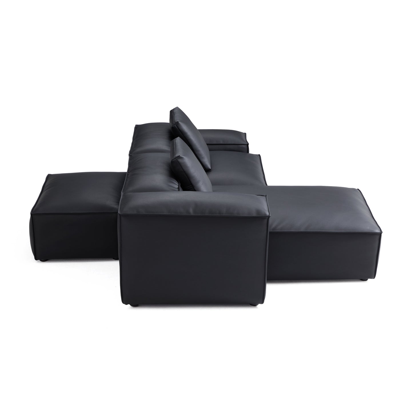Flex Modular Brown Genuine Leather Double Sided Sectional-Black-105.5"-Low & High