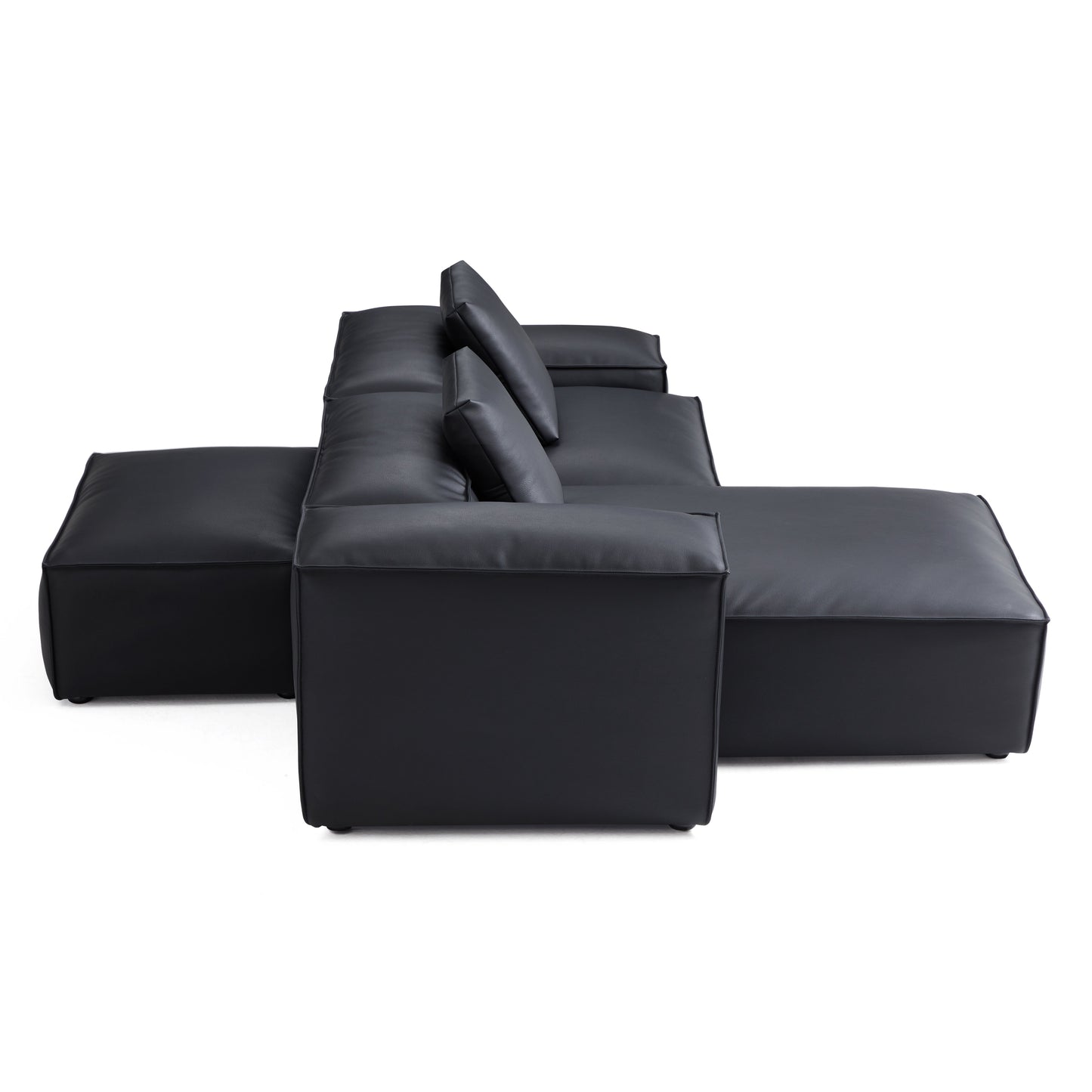 Flex Modular Brown Genuine Leather Double Sided Sectional-Black-105.5"-Low & High