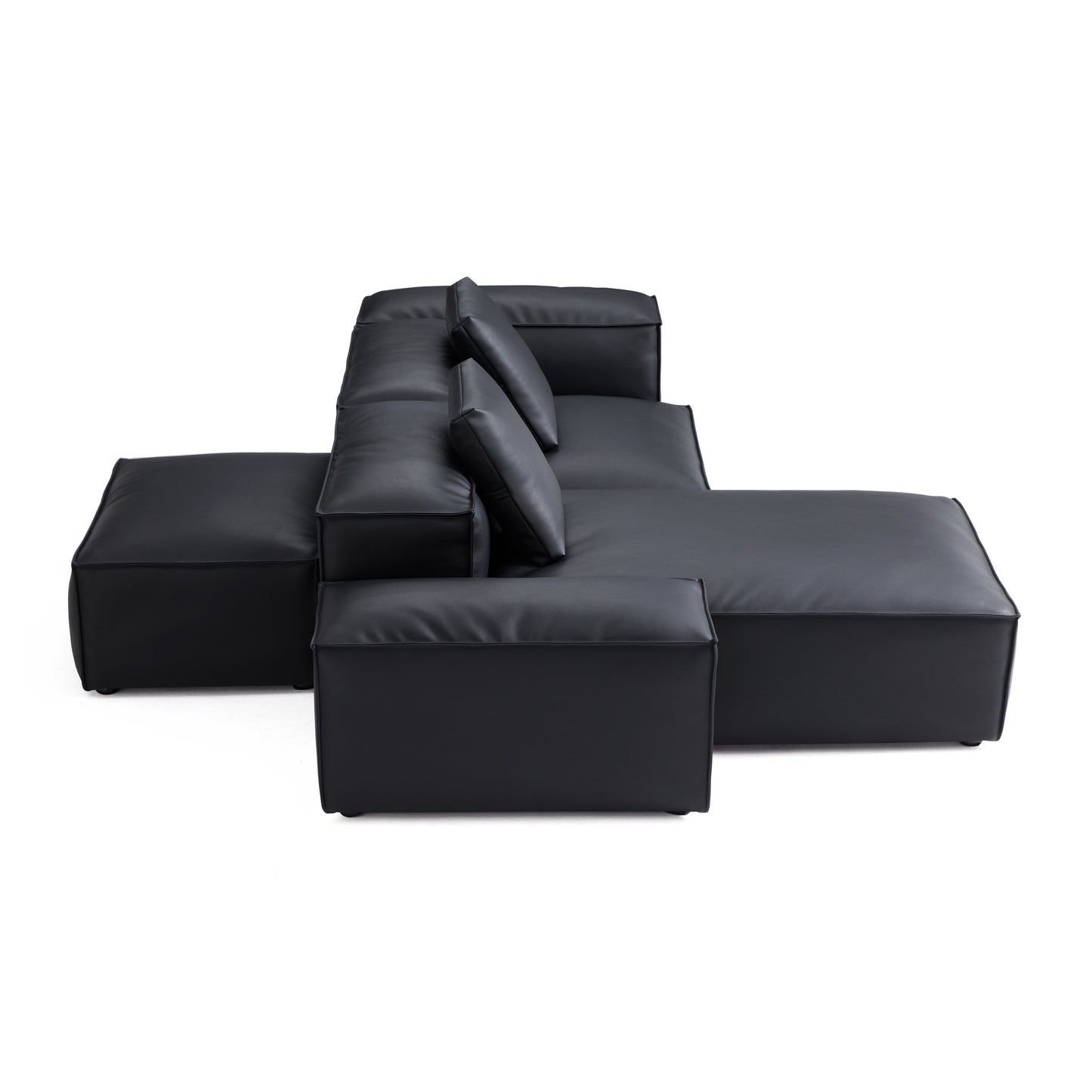 Flex Modular Brown Genuine Leather Double Sided Sectional-Black-105.5"-Low & High