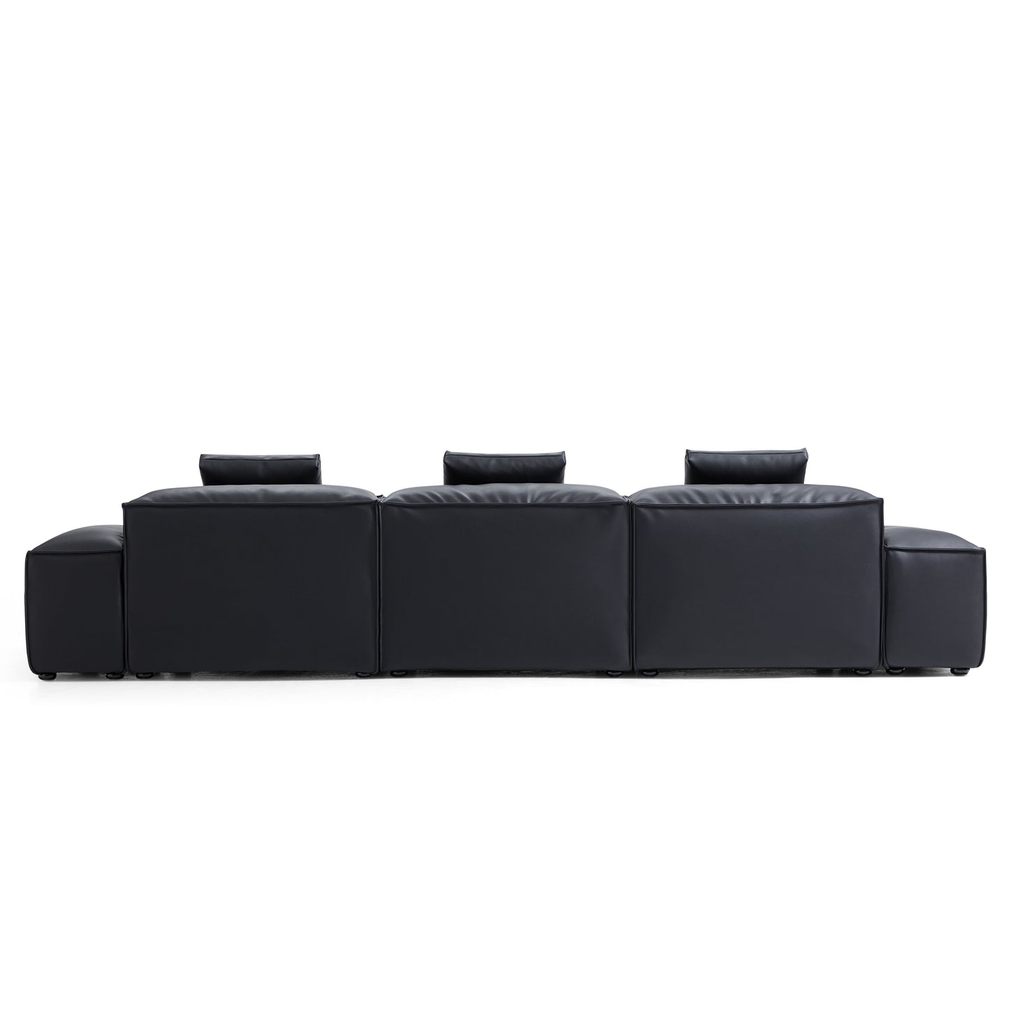 Flex Modular Brown Genuine Leather Sofa-Black-142.9"-Low