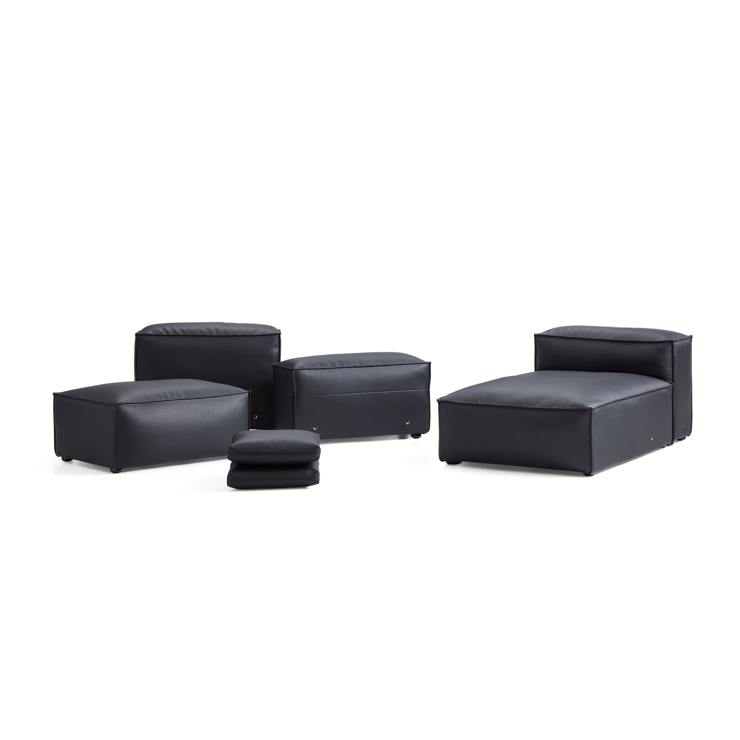 Flex Modular Black Genuine Leather Sofa-Black
