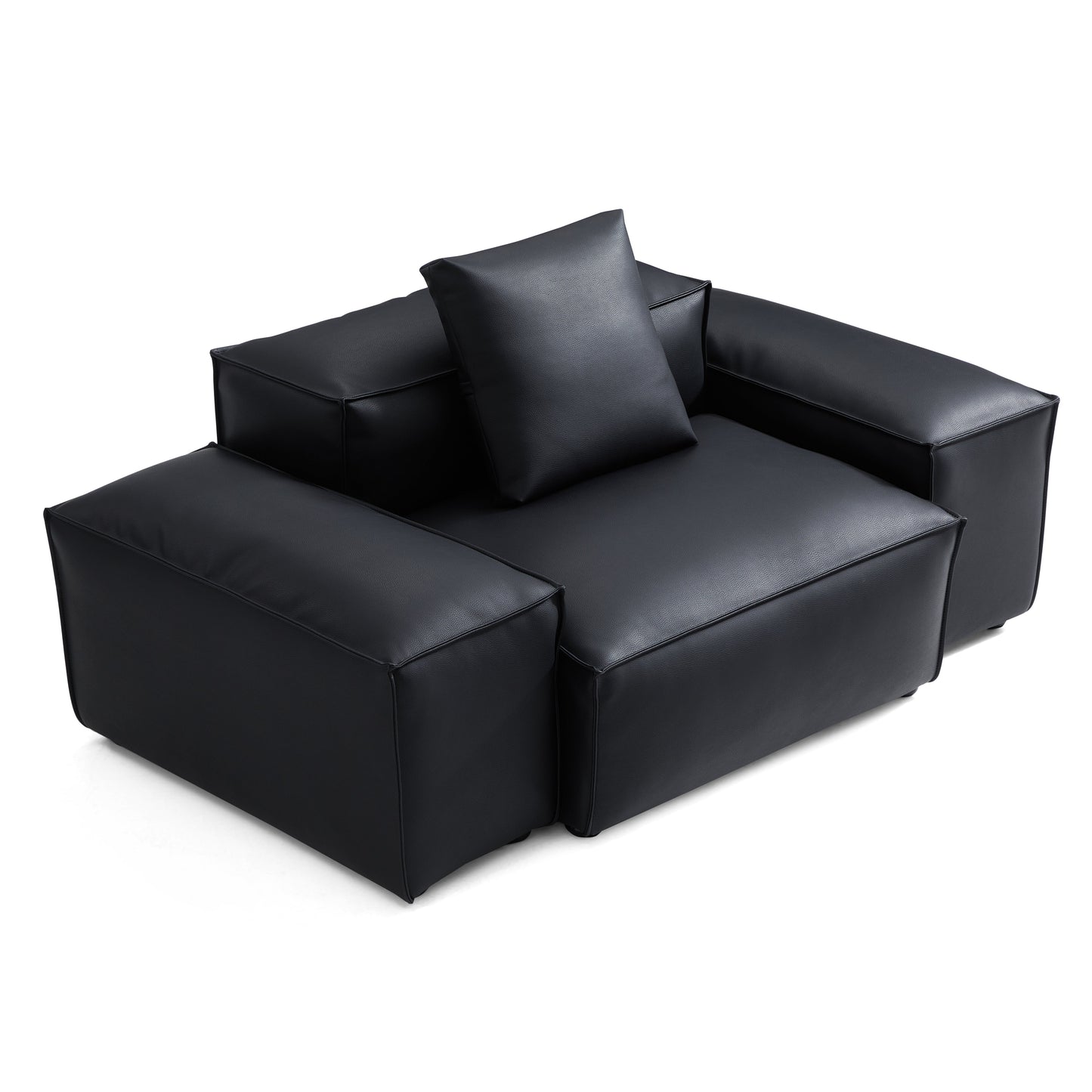 Flex Modular Black Genuine Leather Armchair-Black
