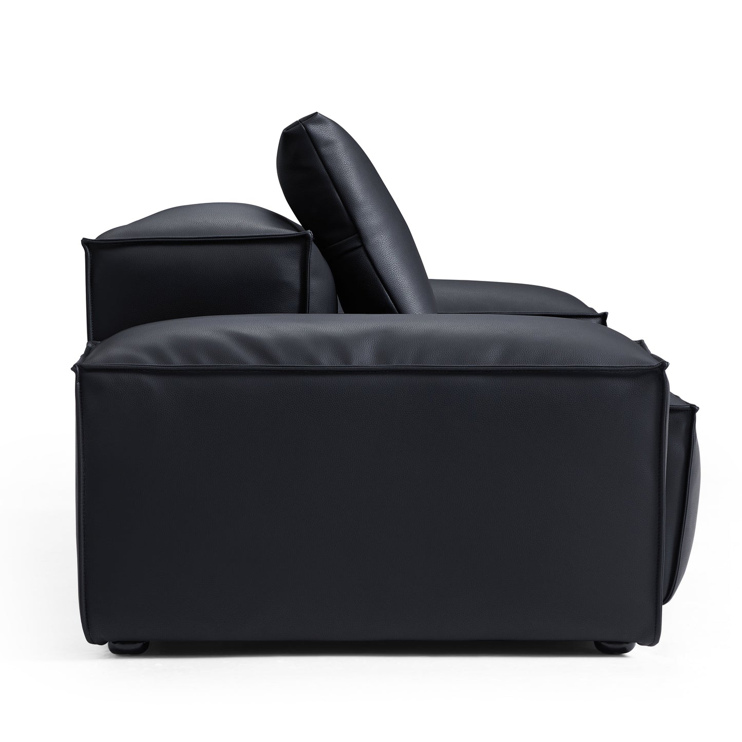 Flex Modular Black Genuine Leather Armchair-Black