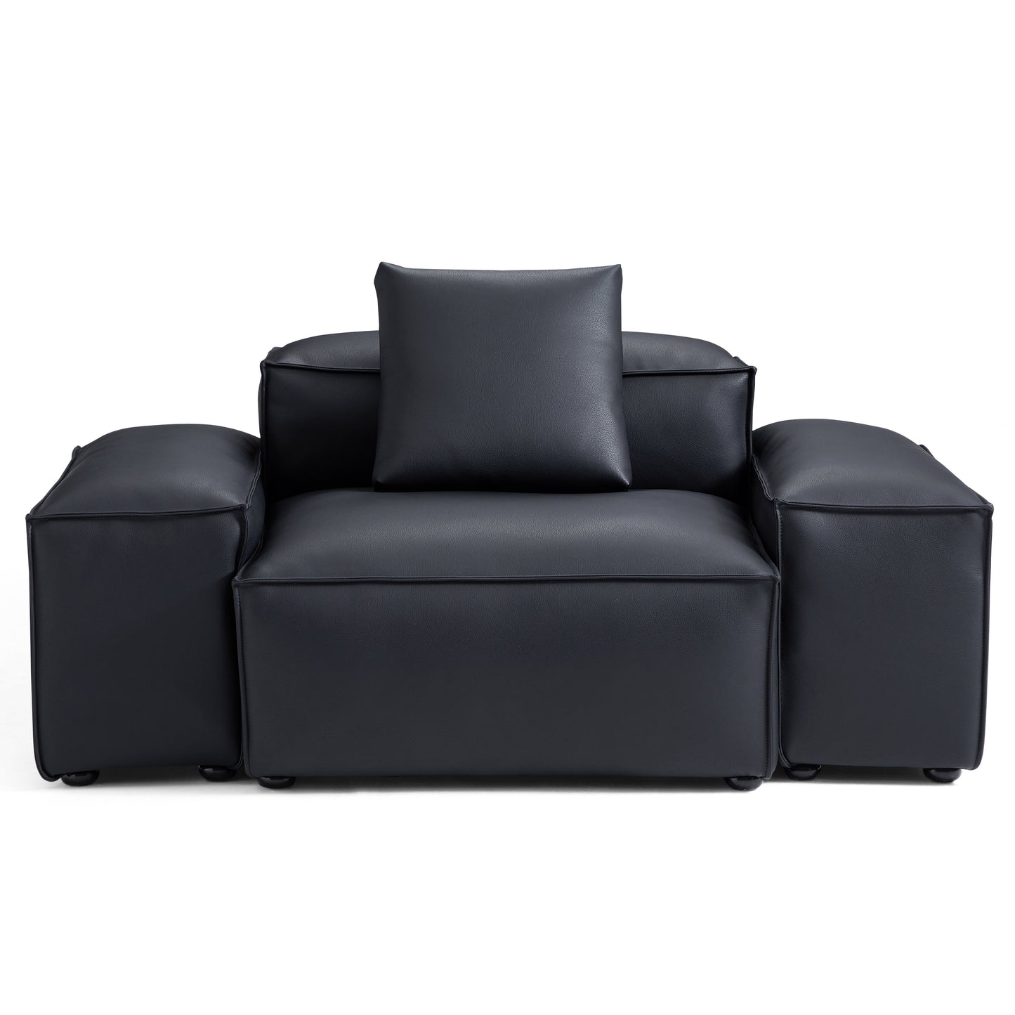Flex Modular Brown Genuine Leather Armchair-Black-68.1"-Low
