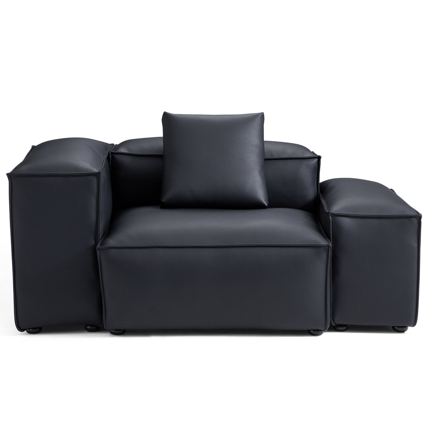 Flex Modular Brown Genuine Leather Armchair-Black-68.1"-Low & High