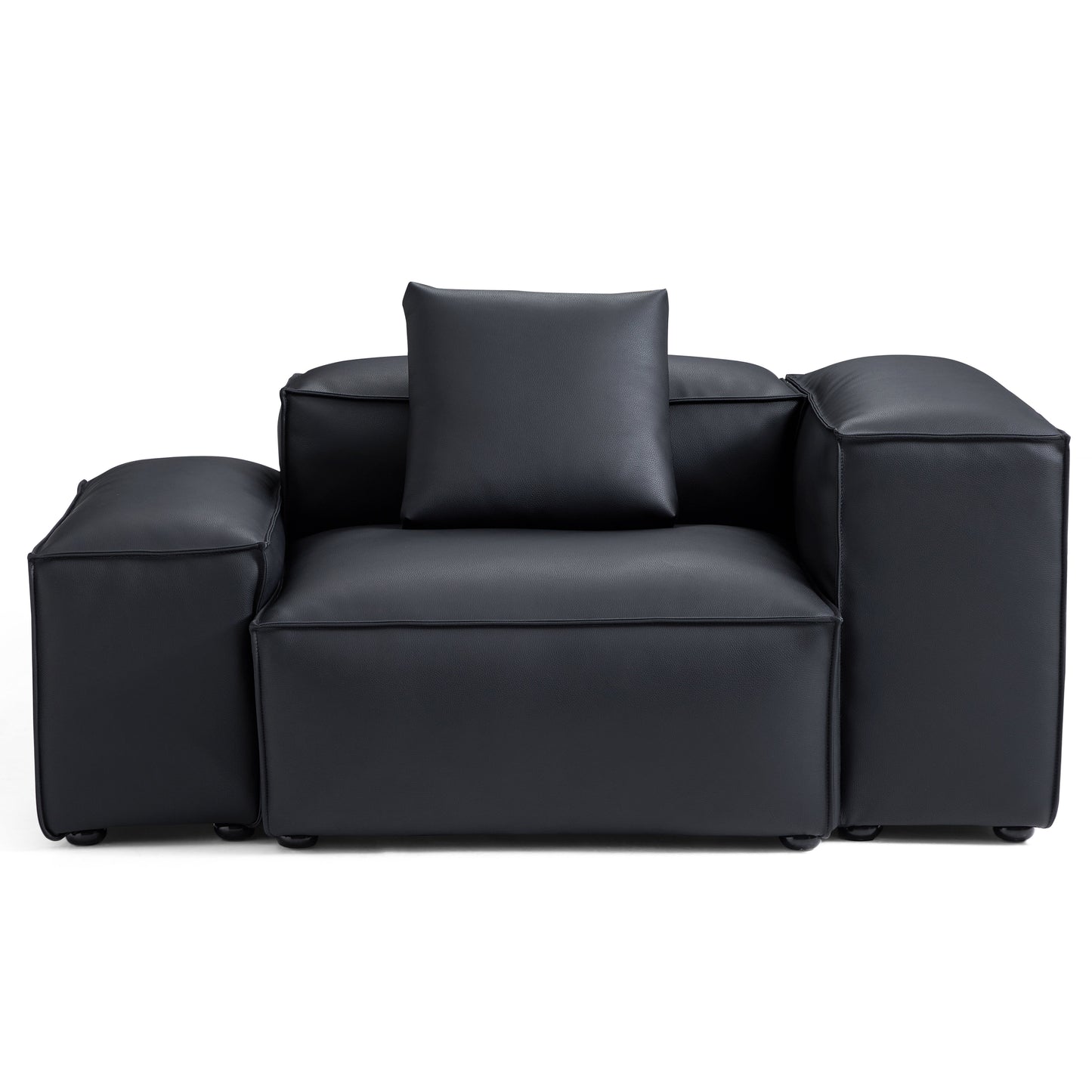 Flex Modular Brown Genuine Leather Armchair-Black-68.1"-Low & High