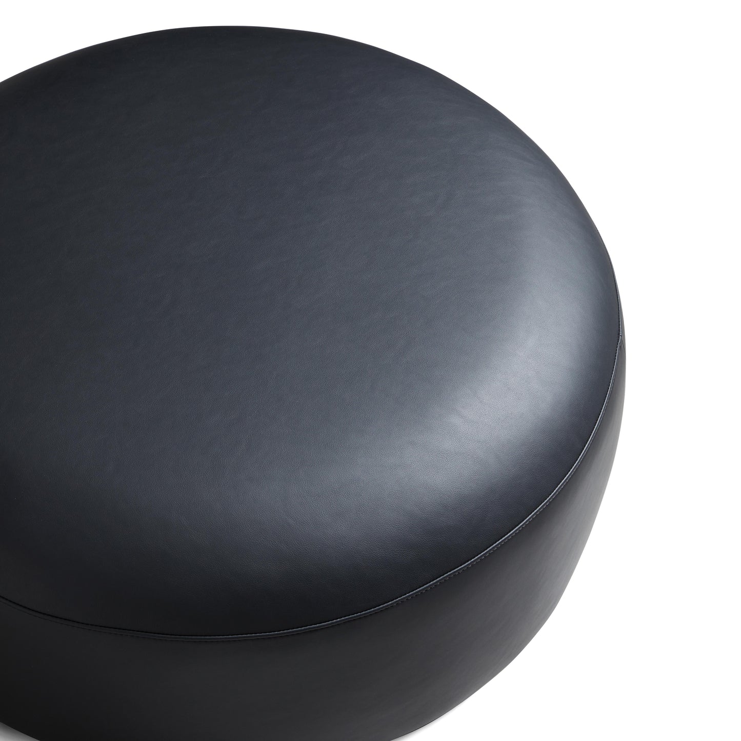 Monolith Round Black Leather Ottoman-Black